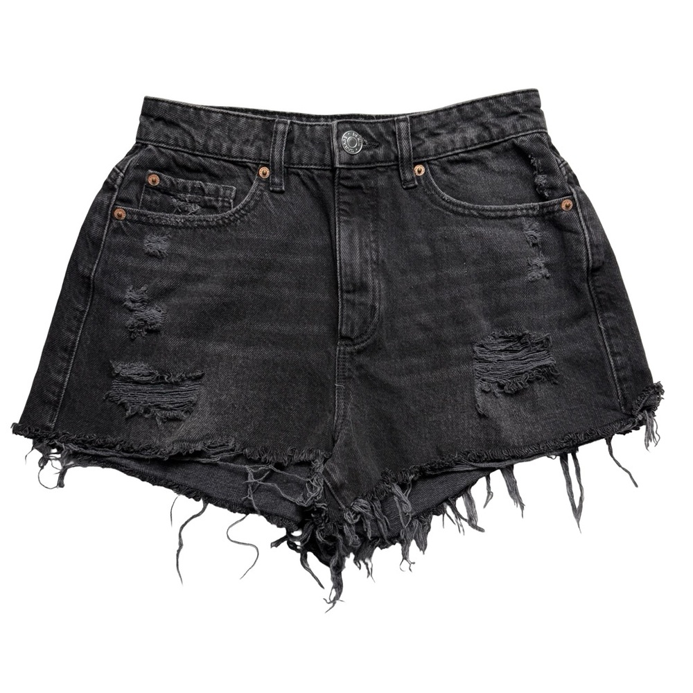 Garage Black Distressed Denim Festival Shorts Raw Hem Y2K Grunge Punk 3 26